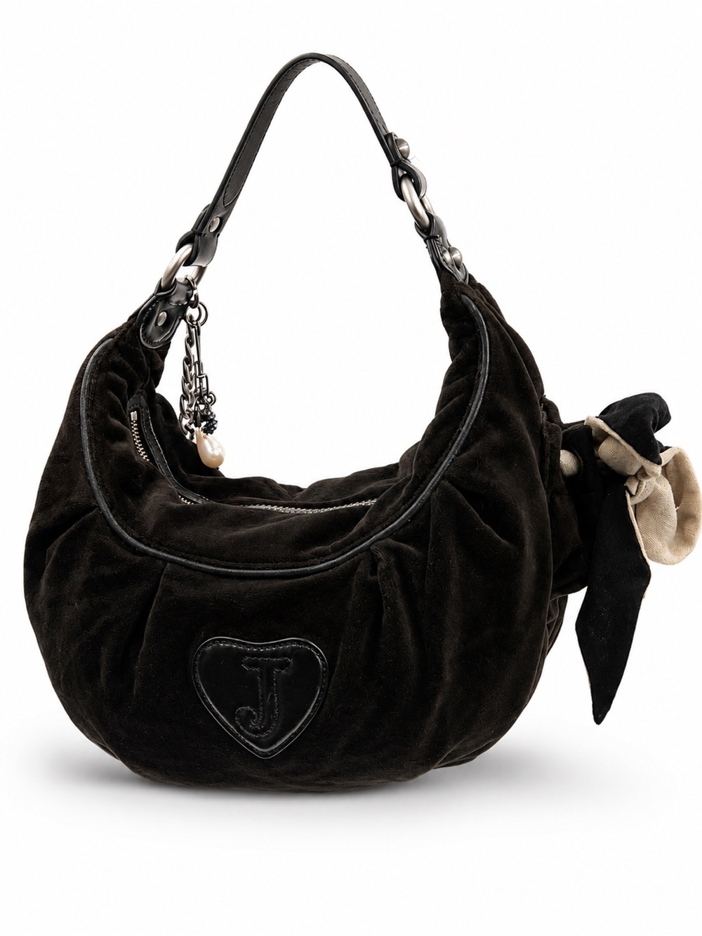 Vintage Juicy Couture Black Velour Love G&P Slouchy Hobo Bag Y2K McBling Rare - Picture 3 of 15